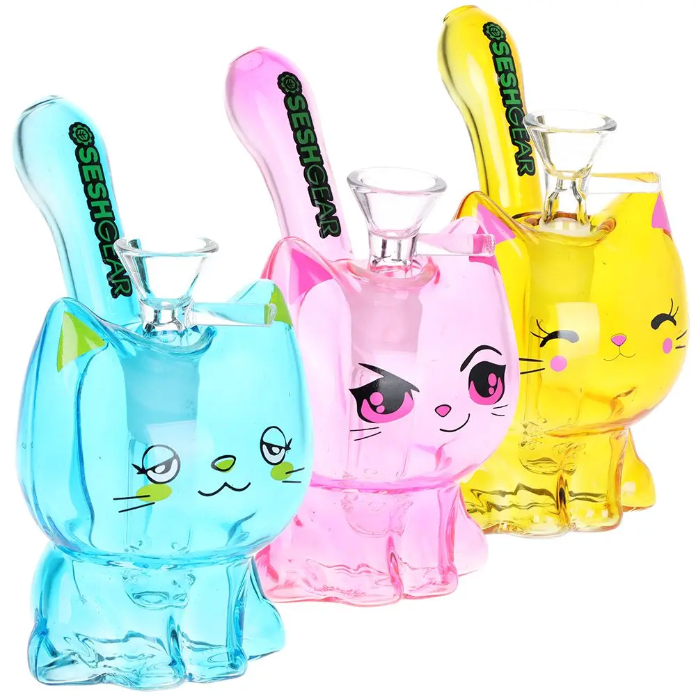 Seshgear Kitty Cat Glass Water Pipe | 5.5" | 14Mm F | Colors Vary 1