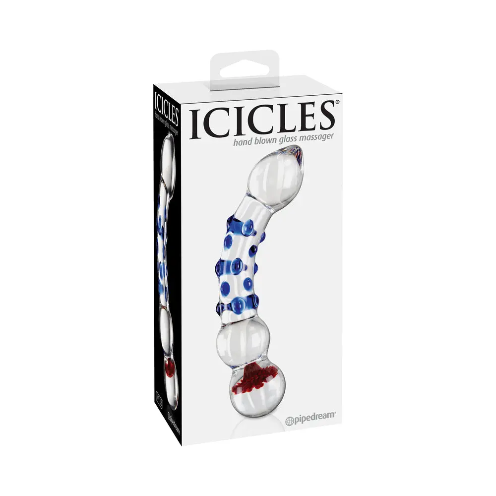 Icicles No. 18 Curved Textured 7.5 In. Glass Dildo Blue/Red/Clear 1