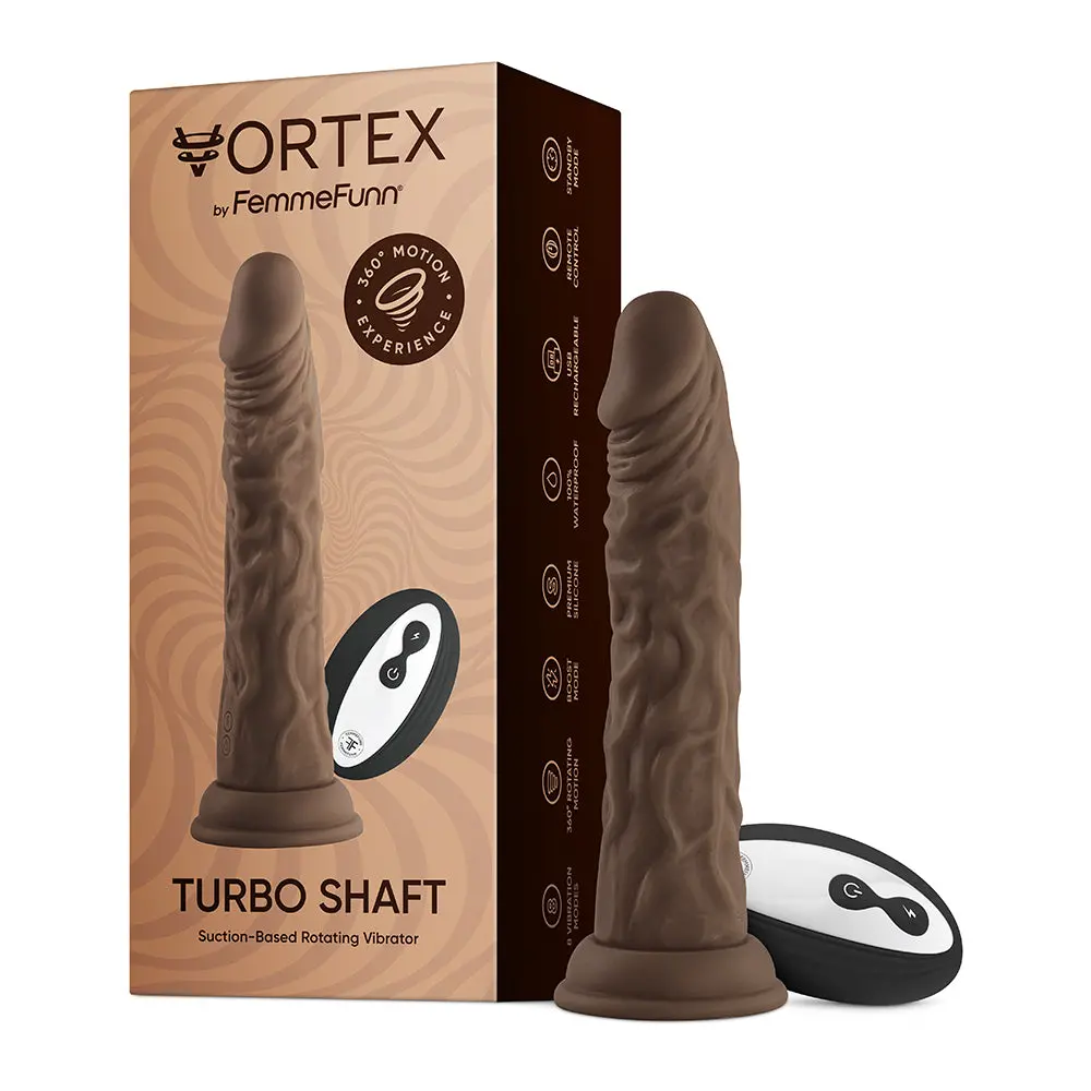 Femmefunn Vortex Turbo Shaft 2.0 8 In. Vibrating Rotating Dildo Brown 1