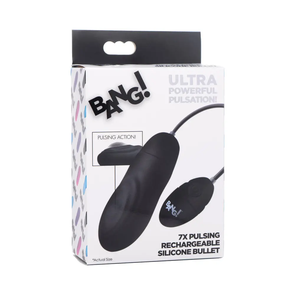 Bang! 7X Pulsing Rechargeable Silicone Bullet Black 1