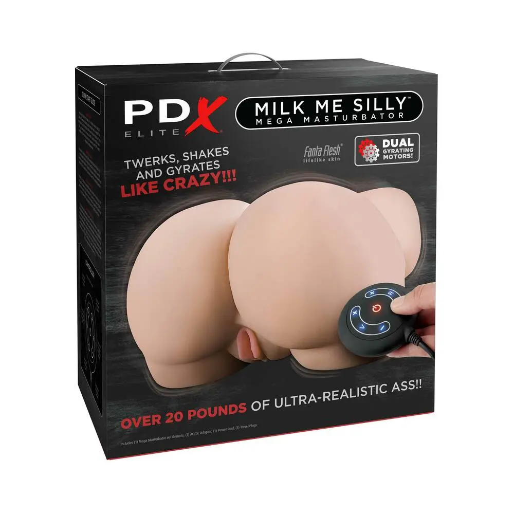 Pdx Elite Milk Me Silly Remote-Controlled Vibrating Rotating Dual-Entry Mega Masturbator Beige 1