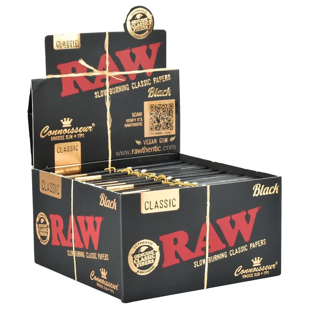 Raw Black Connoisseur Rolling Papers + Tips / 32Pc / King Size Slim 24Pk 1