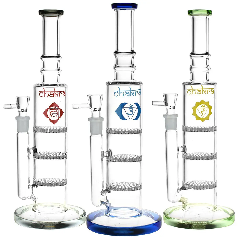 Rising Awareness Chakra Glass Water Pipe - 12" / 14Mm F / Colors Vary 1