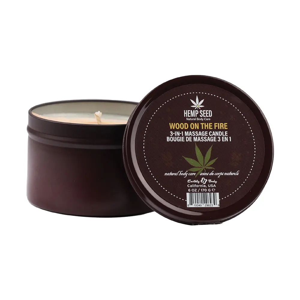Earthly Body Hemp Seed 3-In-1 Holiday Candle Wood On The Fire 6 Oz. 1