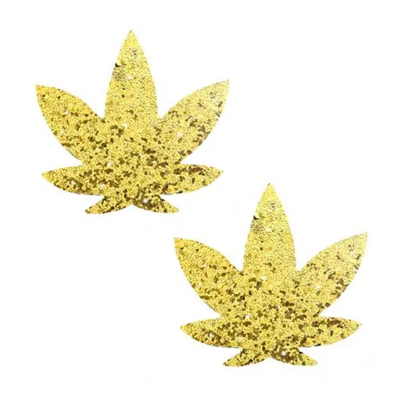 Neva Nude Super Sparkle Gold Glitter Dope Af Weed Leaf Pasties 1