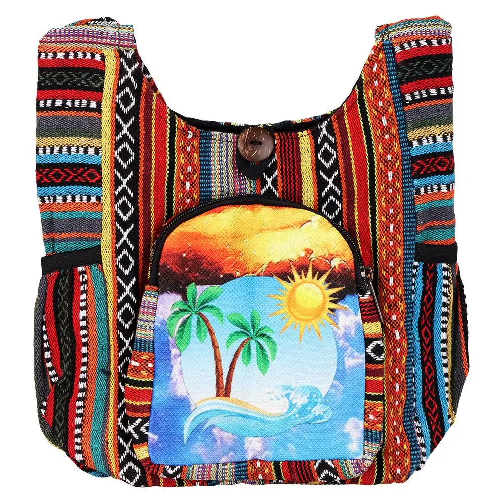 Threadheads Scenic Beach Aztec Patchwork Shoulder Sling Bag - 10.5"X10.5" 1