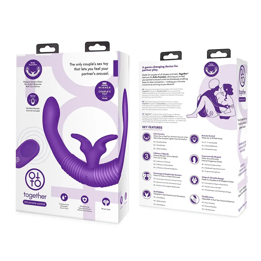 Together Couples Toy Remote-Controlled Dual Ended Rabbit Vibrator Purple 1