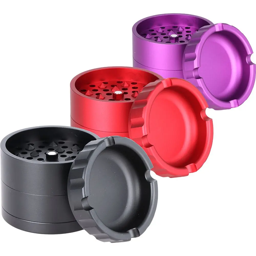 Aluminum Grinder With Ashtray Top - 4Pc / 2.5" / Colors Vary 1