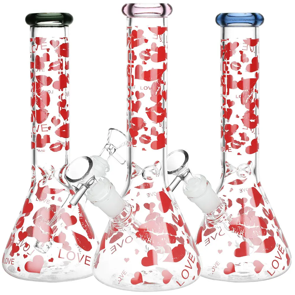 Pulsar Hearts And Kisses Glass Beaker Water Pipe - 9.75" / 14Mm F / Colors Vary 1