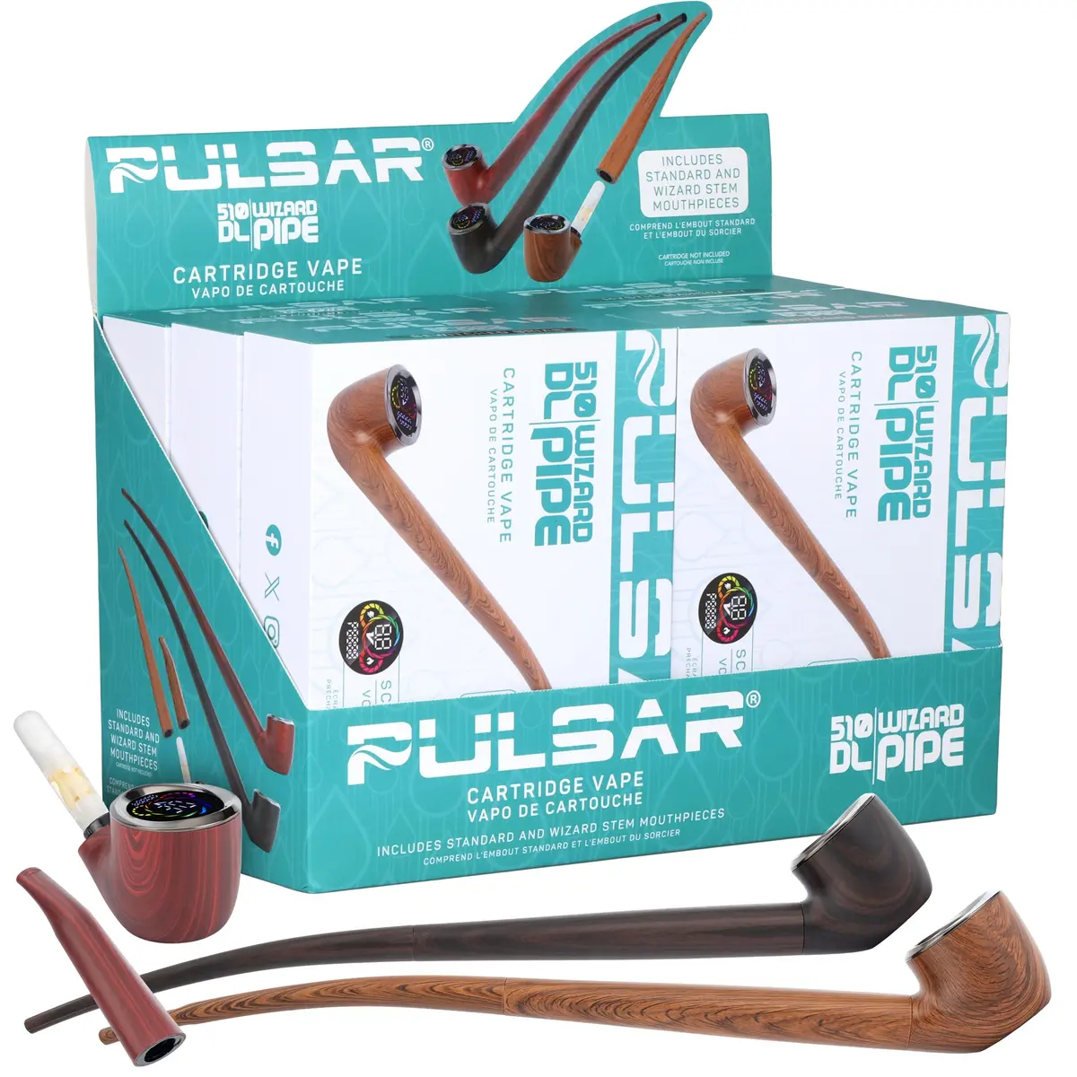 6Ct Display - Pulsar 510 Dl Wizard Pipe Variable Voltage Cartridge Vape - 650Mah / Assorted Colors 1