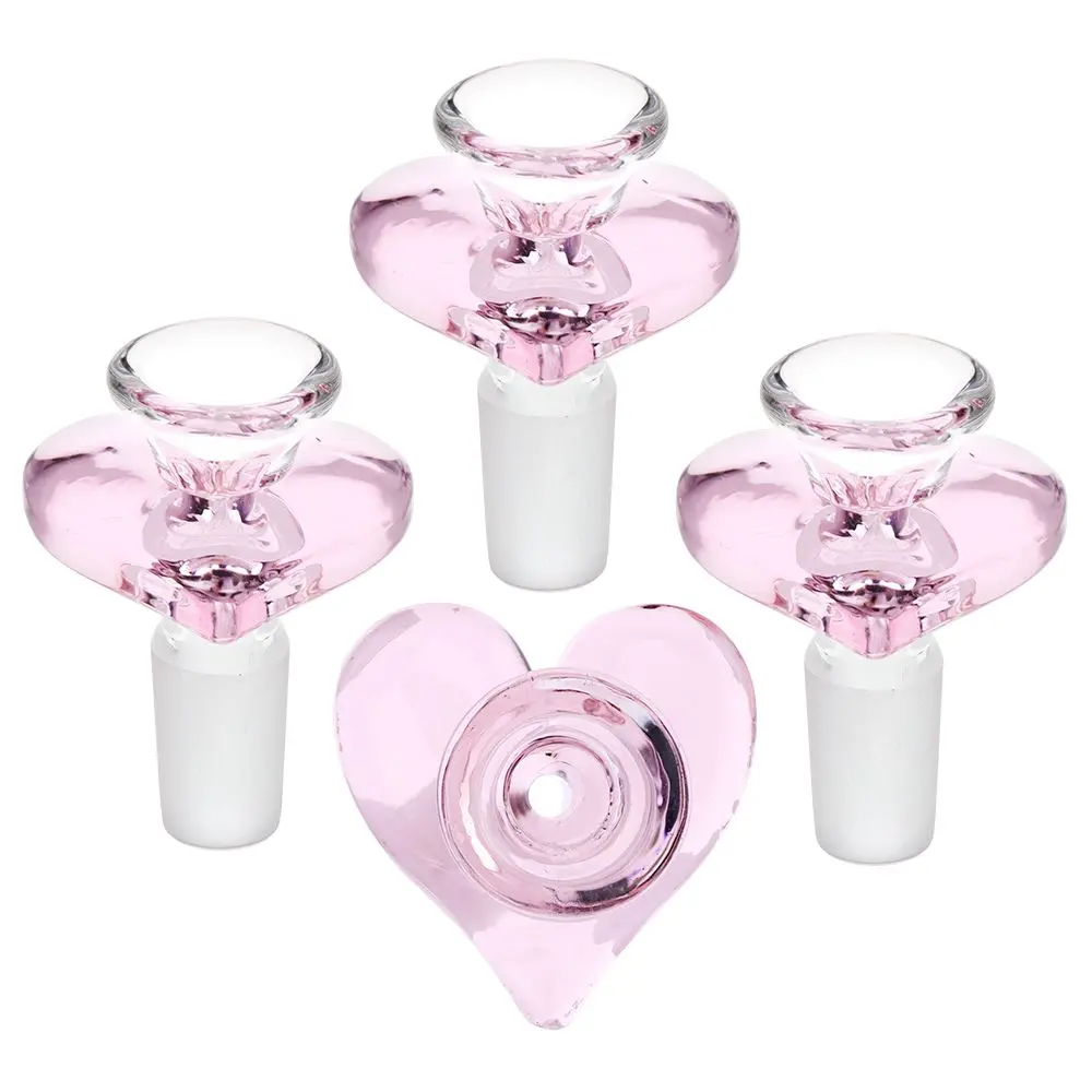 4Ct Bundle - Pink Heart Glass Herb Slide - 14Mm M 1