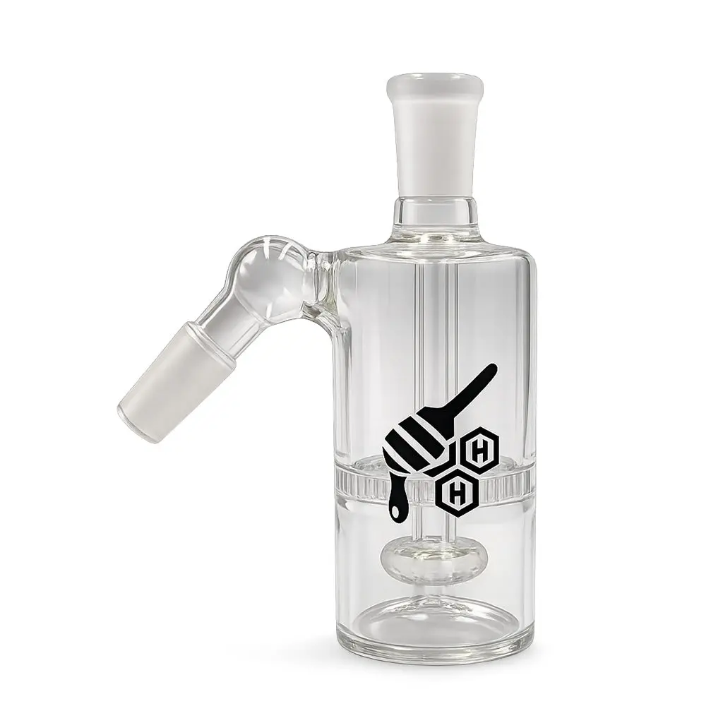 Honeybee Herb Core Cylinder Double Perc Glass Ash Catcher 1