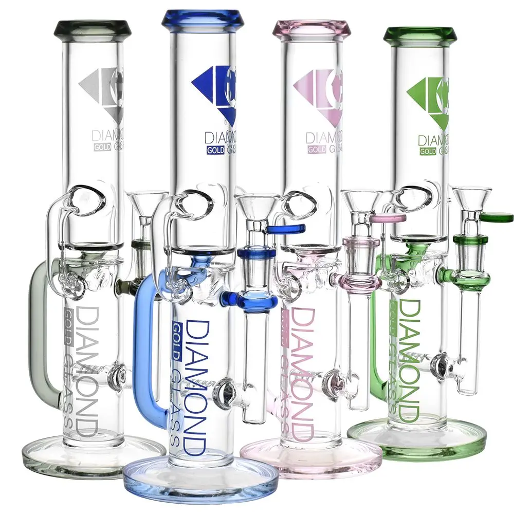 Diamond Glass Gold Inline Perc Recycler Water Pipe - 11" 1