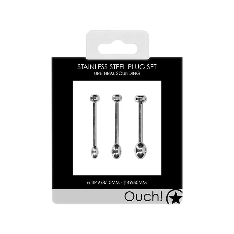 Ouch! Urethral Sounding 3-Piece Stainless Steel Plug Set 6 Mm / 8 Mm / 10 Mm 1