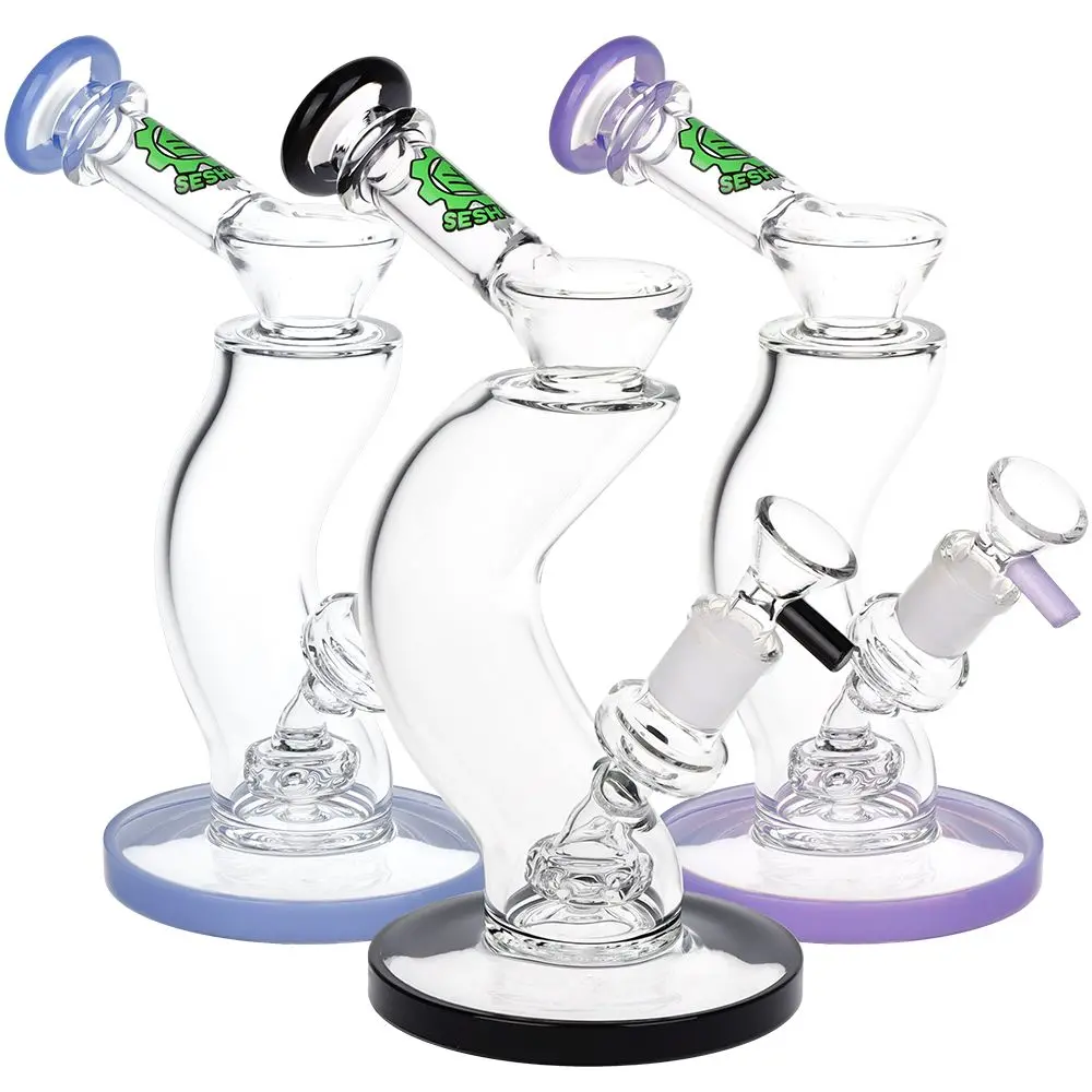 Seshgear Hip Check Curved Glass Water Pipe | 7.75" | 14Mm F 1