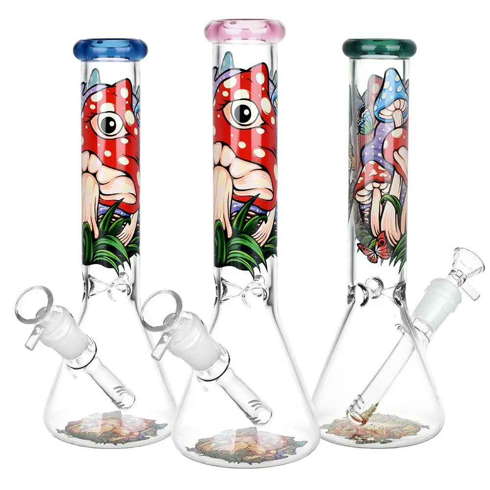 Eye Of The Shroom Beaker Glass Water Pipe - 10" / 14Mm F / Colors Vary 1