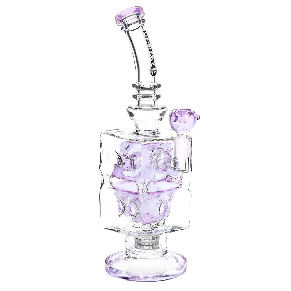Pulsar Double Swiss Perc Blocks Glass Water Pipe - 12.5" / 14Mm F / Blue 3