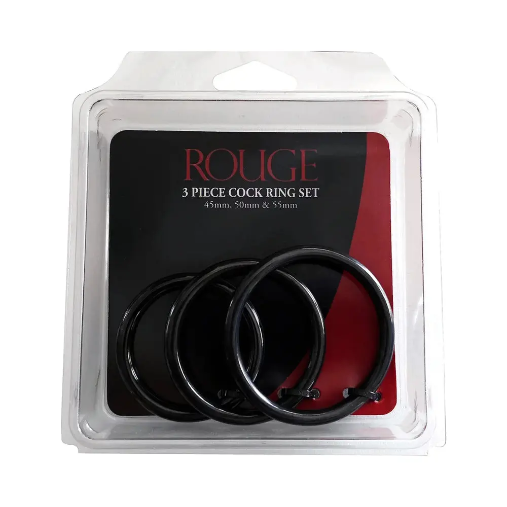 Rouge Stainless Steel 3 Piece Cock Ring Set (45/50/55Mm) Black 1