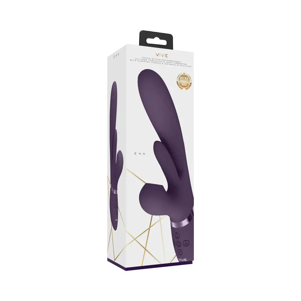 Vive Ena Rechargeable Thrusting Silicone G-Spot Vibrator With Flapping Tongue And Air Wave Stimulator Purple 1