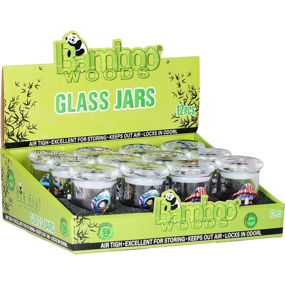 12Ct Display - Bamboo Woods Trippedelic Glass Jar - 3" / Assorted Designs 1