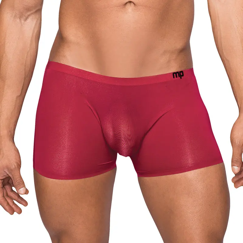 Male Power Seamless Sleek Sleek Short W/Sheer Pouch Wine Medium 1