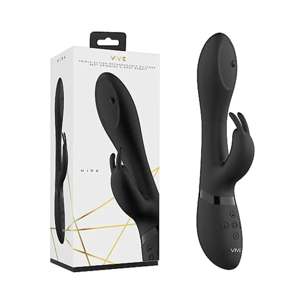 Vive Mira Rechargeable 360° Spinning Silicone Rabbit Vibrator Black 1
