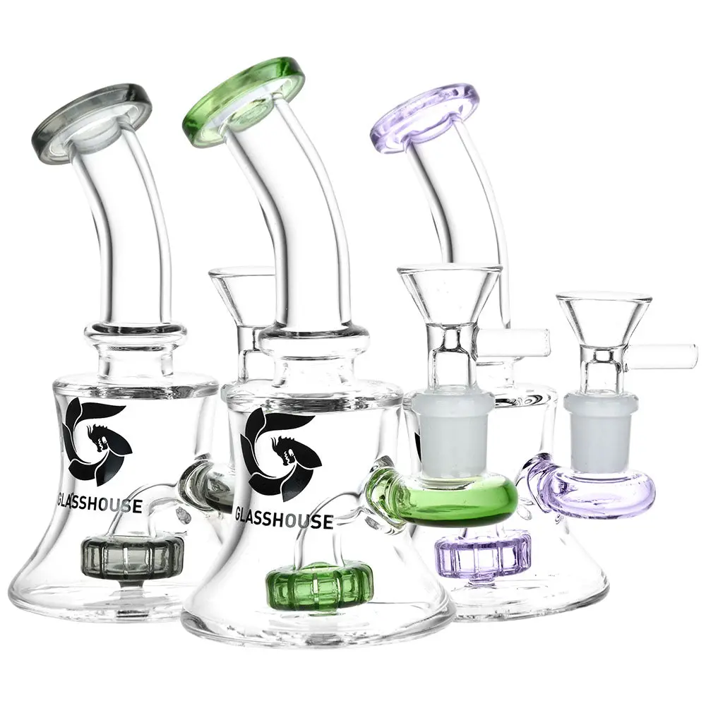 Glass House Disc Perc Glass Water Pipe - 5.5" / 14Mm F / Colors Vary 1