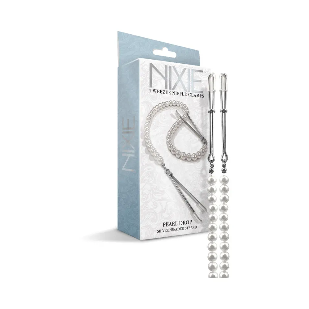 Nixie Pearl Drop Beaded Tweezer Nipple Clamps Silver 1