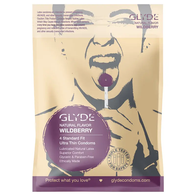 Glyde Ultra Natural  Flavor 4Pk Wildberry Condoms 1