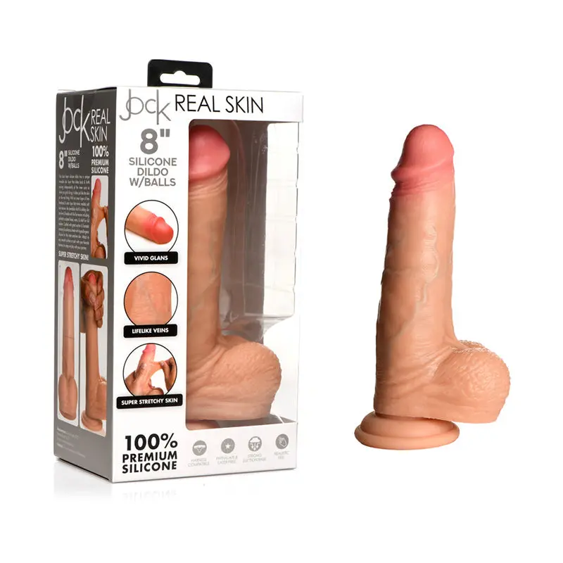 Jock Real Skin Silicone Dildo With Balls 8 In. Light 1