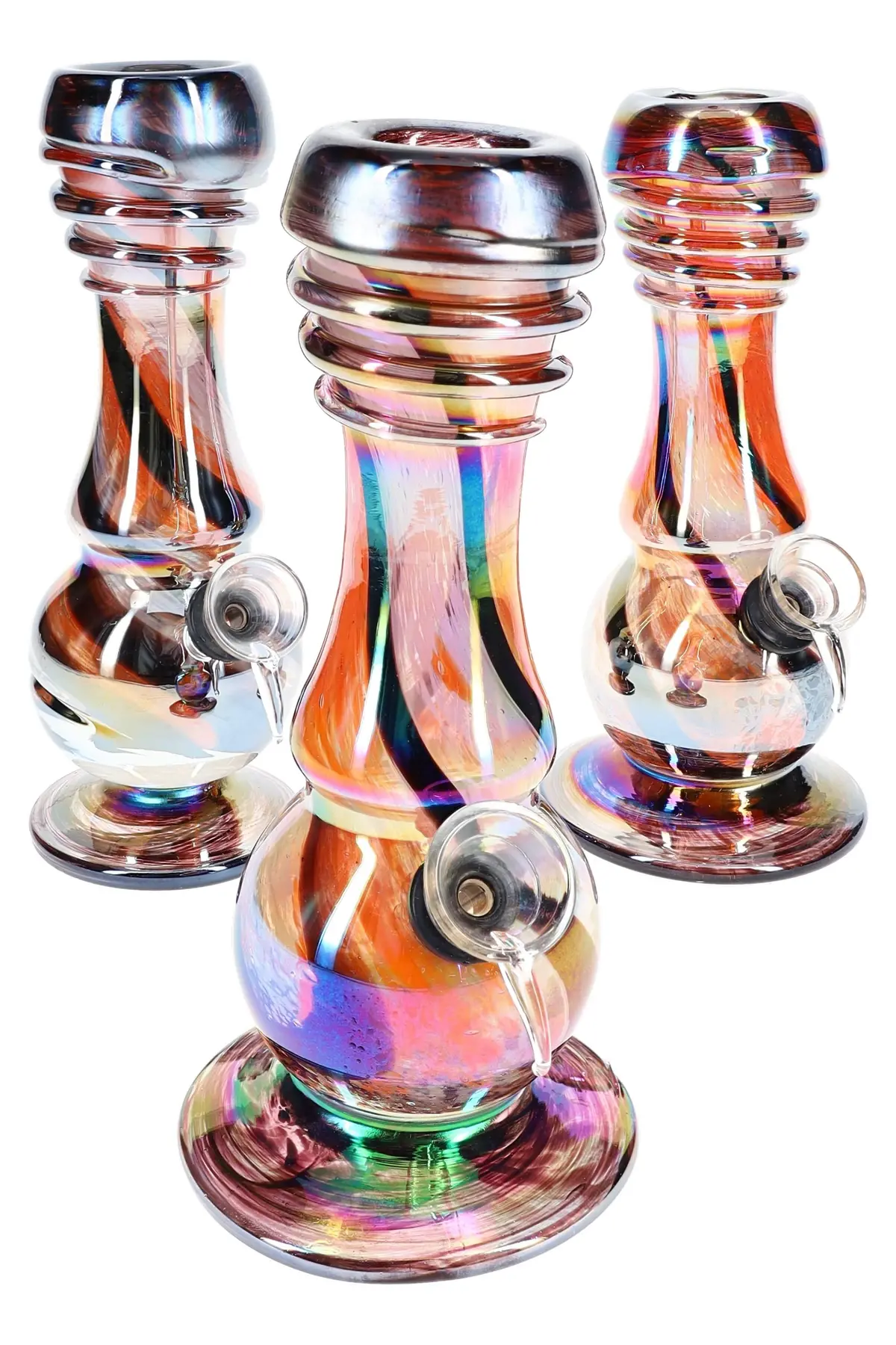 Metallic Stripe Soft Glass Beaker Bong “Holo Heat” – 7.5″ – Assorted Colors 1