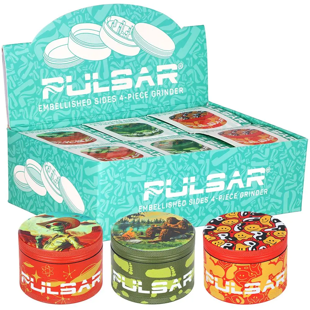 6Ct Display - Pulsar Design Series Aluminum Grinder V2 - 4Pc / 2.5" / Assorted Designs 1