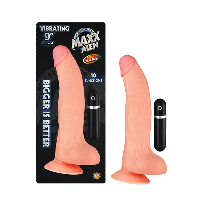 Maxx Men Vibrating 9In. Real Skin Curved Dong With Balls & Suction Cup (Ivory) 1