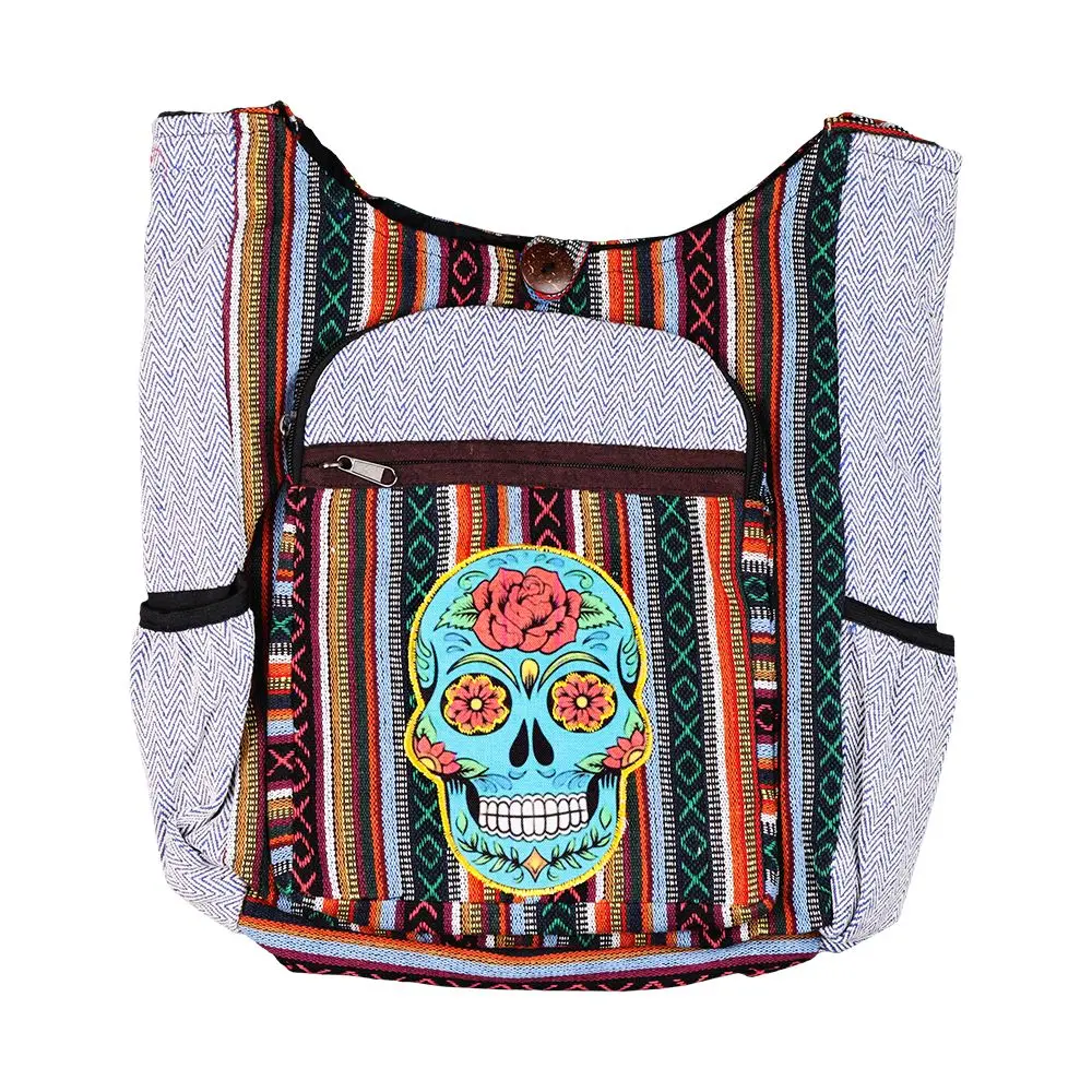Threadheads Sugar Skull Aztec Patchwork Shoulder Sling Bag - 15"X14" 1