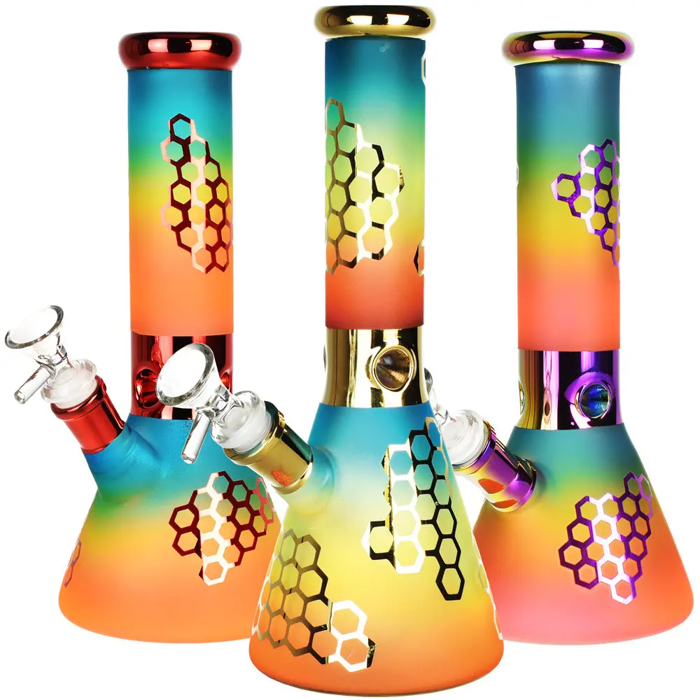 Rainbow Honeycomb Glass Water Pipe - 10" / 14Mm F 1