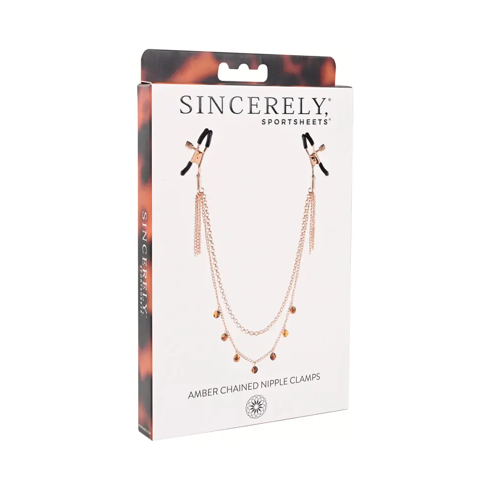 Sincerely, Sportsheets Amber Adjustable Chained Nipple Clamps Tortoiseshell 1