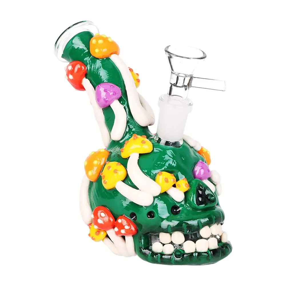 Skull Full Of Shrooms Glass Water Pipe - 5.25" / 14Mm F 1