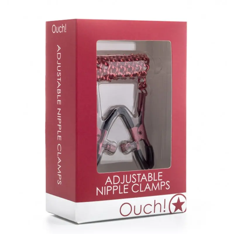 Ouch! Adjustable Metal Nipple Clamps With Chain Red 1