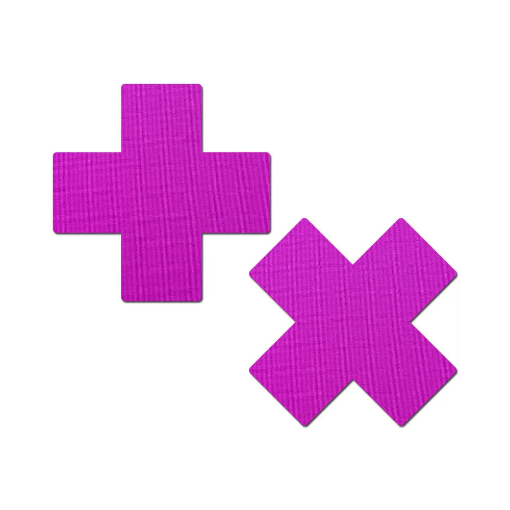 Pastease Plus X: Neon Purple Cross Nipple Pasties 1