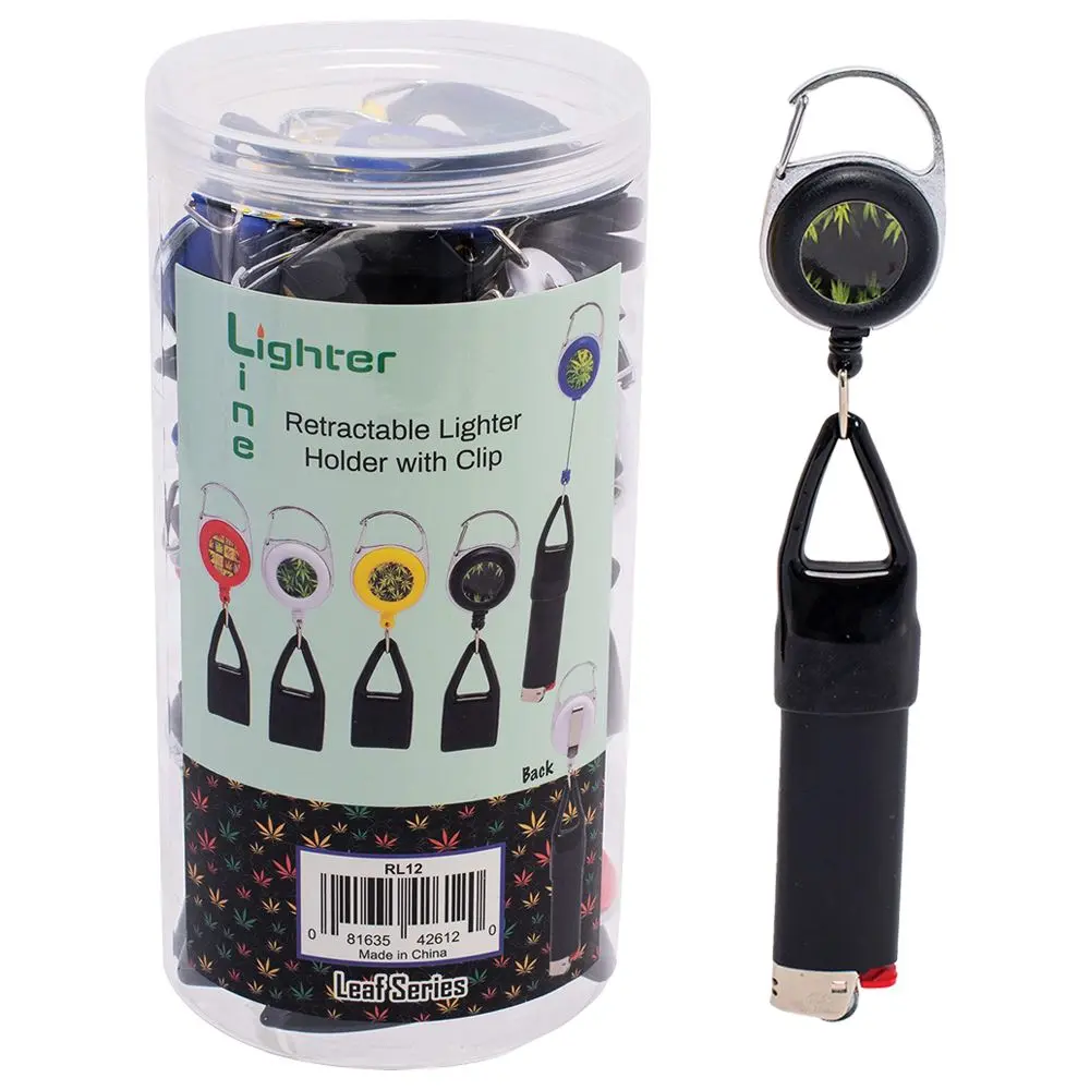 30Ct Jar - Lighter Line Retractable Lighter Holder W/ Clip - Leaf Series 1
