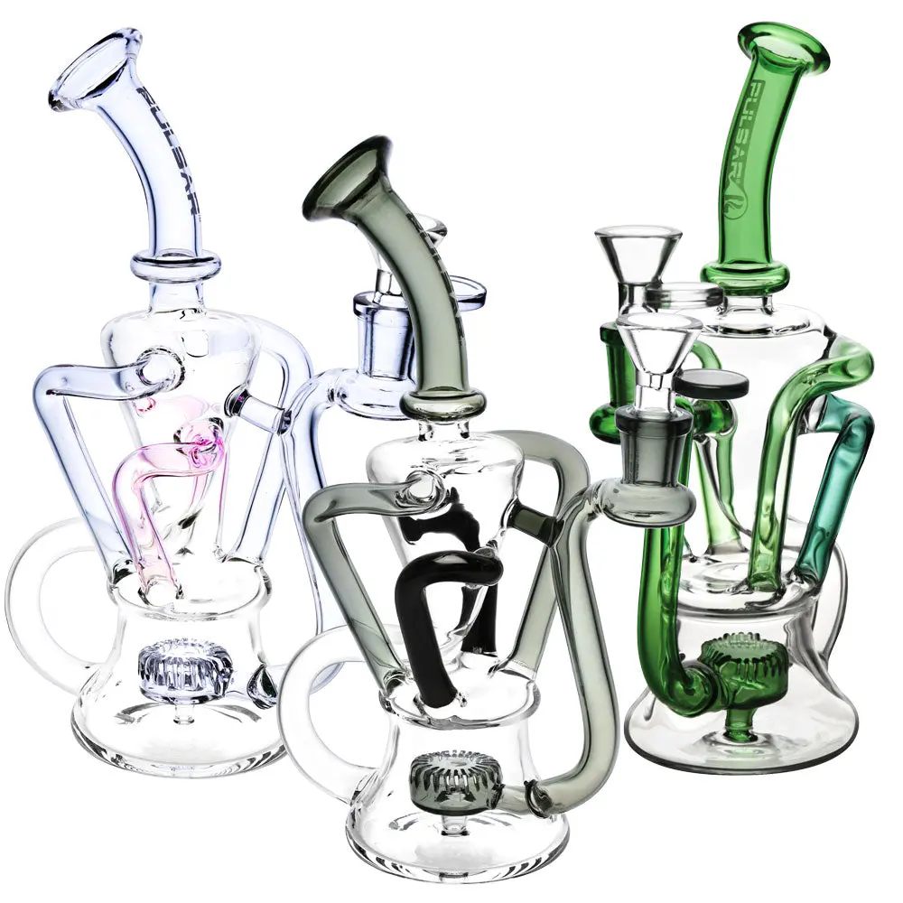 Pulsar 4-Tube Recycler Water Pipe - 9" / 14Mm F / Colors Vary 4
