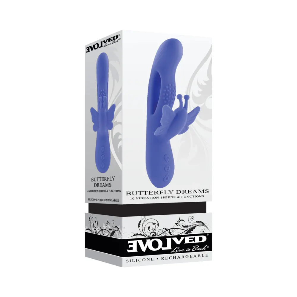 Evolved Butterfly Dreams Rechargeable Dual Stim Vibe Silicone Blue 1