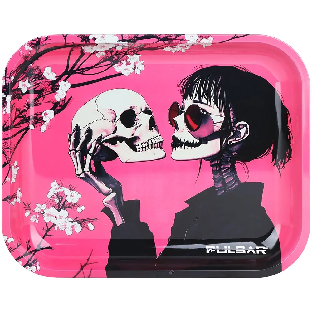 Pulsar Design Series Large Metal Rolling Tray - Sakura Skulls / 13"X11" 1
