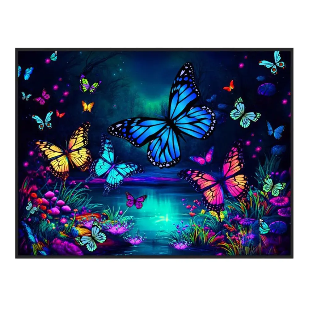 Butterfly World Black Light Reactive Wall Tapestry - 81"X53" 1