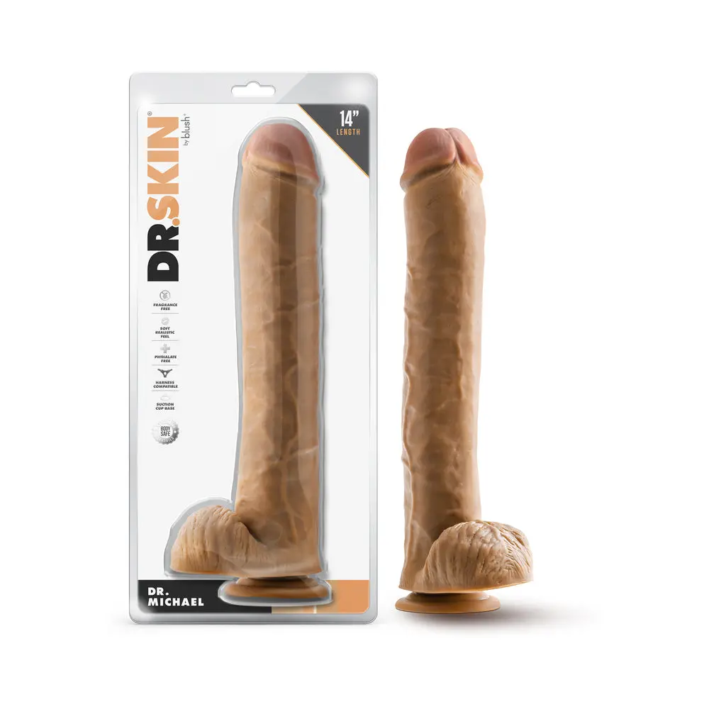 Dr. Skin Dr. Michael 14 In. Dildo With Balls Tan 1