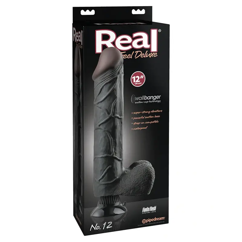 Real Feel Deluxe No. 12 Realistic 12 In. Vibrating Dildo With Balls And Suction Cup Black 1