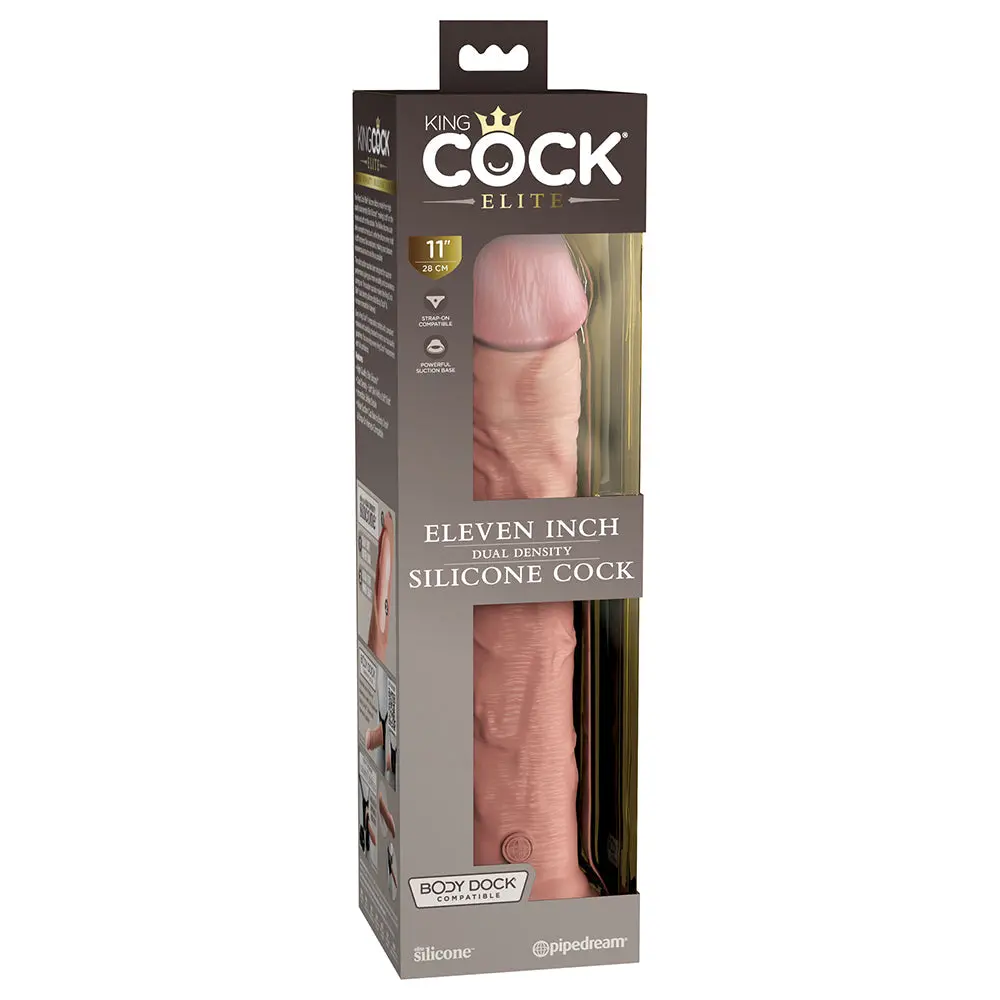 King Cock Elite 11 In. Dual Density Silicone Cock Realistic Dildo With Suction Cup Beige 1