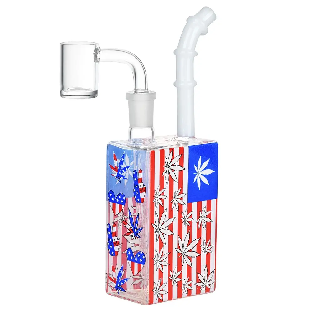 Patriotic Leaf Juice Box Glass Dab Rig - 7.5" / 14Mm F 1