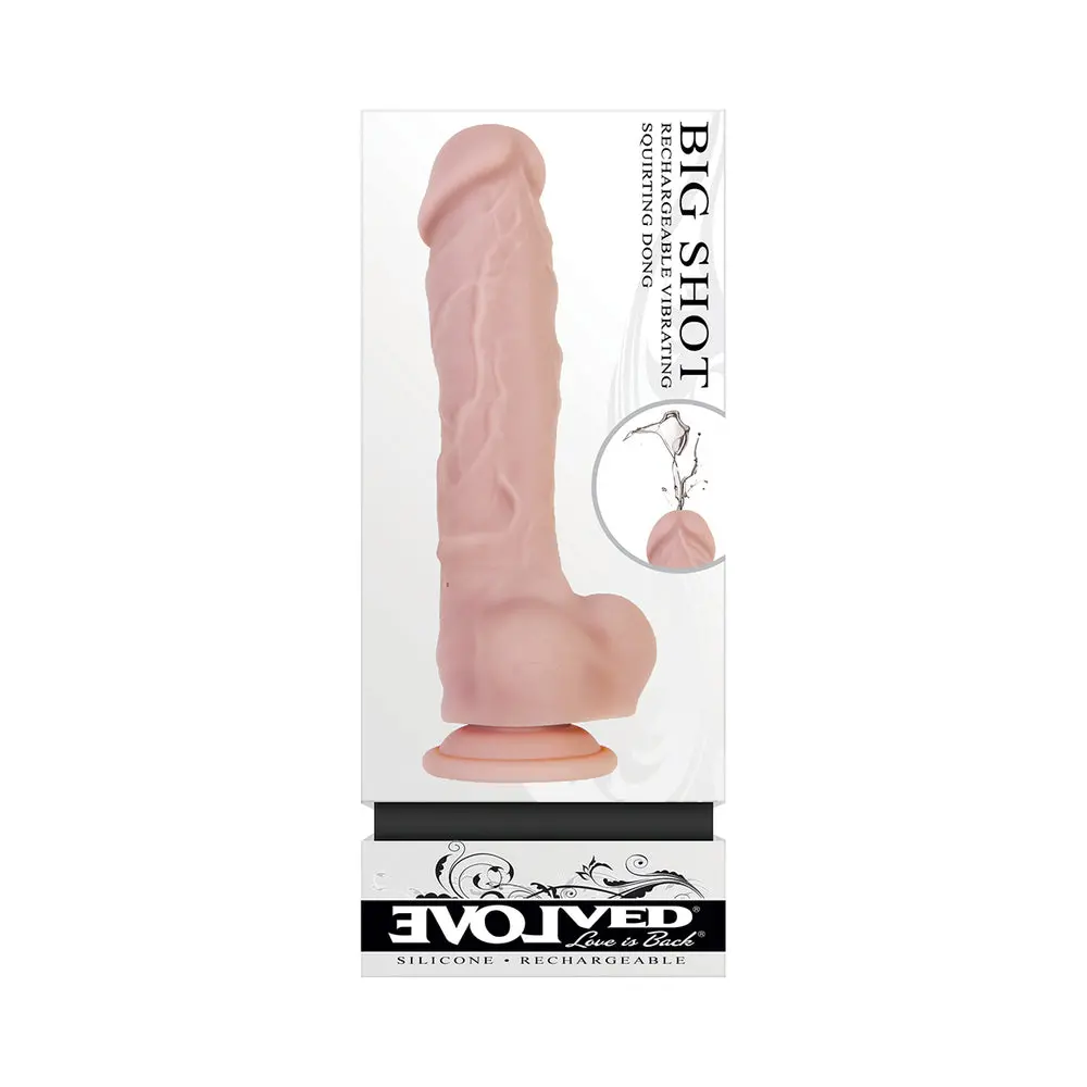 Evolved Big Shot Rechargeable Vibrating 8 In. Silicone Squirting Dildo Beige 1