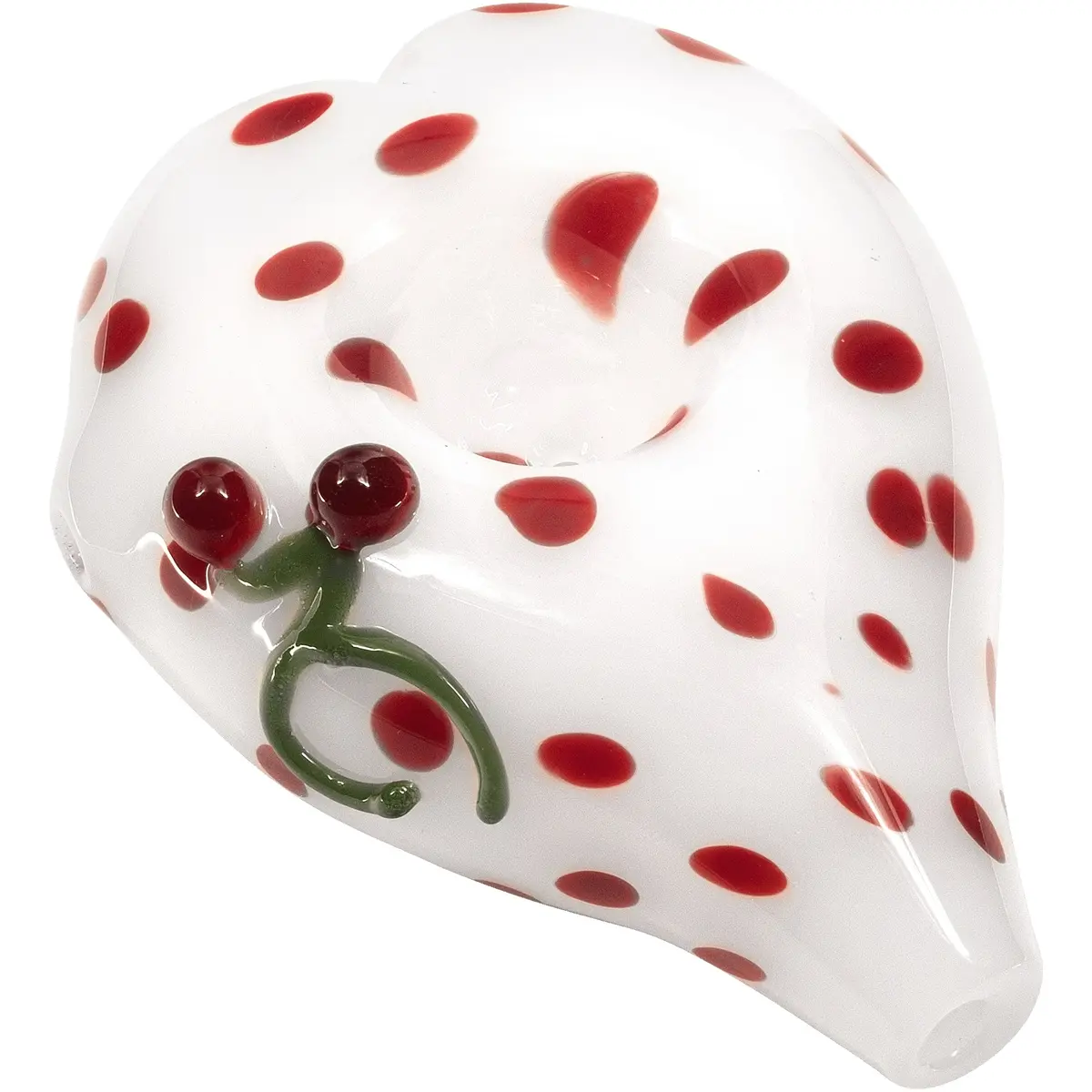 Elegant White Heart-Shaped Glass Hand Pipe With Red Polka Dots 1